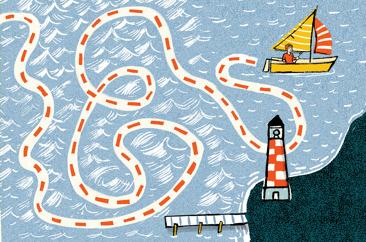 illustration of a woman sailing a boat