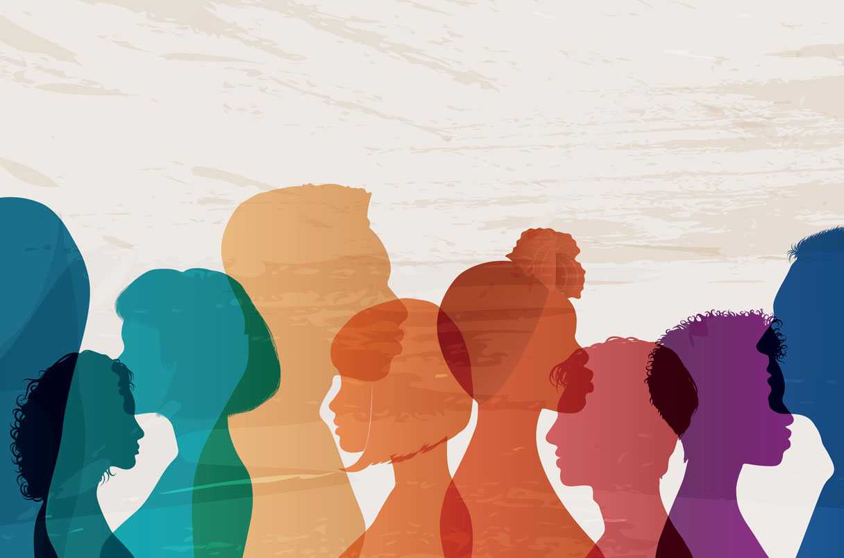 conceptual illustration silhouettes of people in rainbow colors